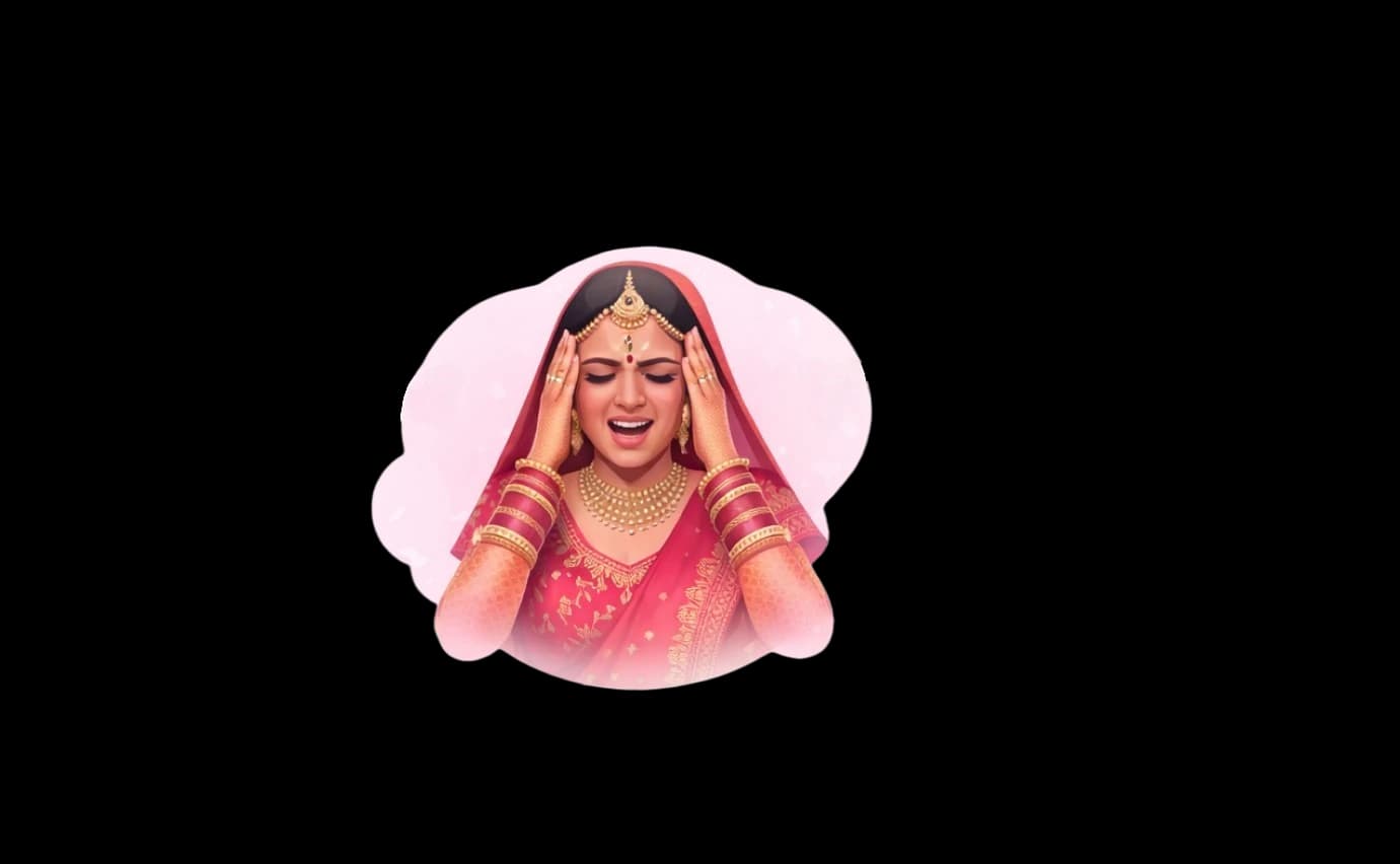 Illustration of a bride feeling stressed by many wedding planning tasks